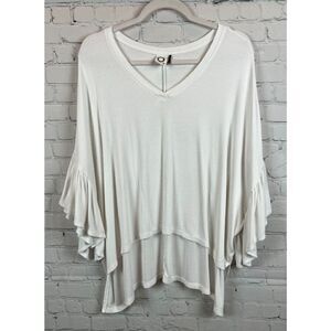 AKEMI + KIN ANTHROPOLOGIE oversized white knit short frill top blouse XS/S